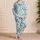 Turquoise Botanical Blooms for Relaxed Weekend Mornings and Serene Evening Lounging Satin Pajamas Set - 4
