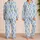 Blue Watercolor Flowers and Sky Blue Stripes for Elegant Relaxation and Thoughtful Gifting Satin Pajamas Set - 2