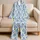 Blue Watercolor Flowers and Sky Blue Stripes for Elegant Relaxation and Thoughtful Gifting Satin Pajamas Set - 5