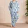Blue Watercolor Flowers and Sky Blue Stripes for Elegant Relaxation and Thoughtful Gifting Satin Pajamas Set - 4