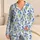 Blue Watercolor Flowers and Sky Blue Stripes for Elegant Relaxation and Thoughtful Gifting Satin Pajamas Set - 1