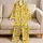 White Daisy Blooms on Golden Yellow for Sunny Summer Lounging and Coastal Getaways Satin Pajamas Set - 5
