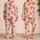 Strawberry And Ivory Flower Motif For Cheerful Everyday Lounging And Cozy Nights Satin Pajamas Set - 2