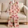 Strawberry And Ivory Flower Motif For Cheerful Everyday Lounging And Cozy Nights Satin Pajamas Set - 5