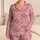 Blush Pink Palm Fan Motifs for Relaxed Tropical Nights and Cozy Lounging Satin Pajamas Set - 1