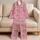 Blush Pink Palm Fan Motifs for Relaxed Tropical Nights and Cozy Lounging Satin Pajamas Set - 5