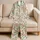 Blush Blossoms And Fresh Green Vines For Cozy Springtime Lounging At Home For Her Satin Pajamas Set - 5
