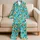 Retro Turquoise Radiating Daisies for Cheerful Relaxed Lounging at Home Satin Pajamas Set - 5