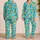 Retro Turquoise Radiating Daisies for Cheerful Relaxed Lounging at Home Satin Pajamas Set - 2