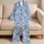 Blue Hand-Painted Floral Motifs for Island Getaways and Relaxed Summer Lounging Satin Pajamas Set - 5