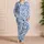 Blue Hand-Painted Floral Motifs for Island Getaways and Relaxed Summer Lounging Satin Pajamas Set - 4