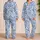 Blue Hand-Painted Floral Motifs for Island Getaways and Relaxed Summer Lounging Satin Pajamas Set - 2