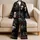 Graffiti Skull Cat Street Style Lounge Look for Women, Night Out Relaxed Vibes Edge Satin Pajamas Set - 5