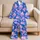 Cobalt Blue Ballet Pink Marbled Tie Dye Cozy Loungewear For Yoga, Travel, Girls And Teens Satin Pajamas Set - 5