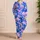 Cobalt Blue Ballet Pink Marbled Tie Dye Cozy Loungewear For Yoga, Travel, Girls And Teens Satin Pajamas Set - 4