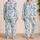 Gray Blue Bunnies And Blue Floral Eggs For Easter Family Gatherings And Lounging Satin Pajamas Set - 2