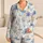 Blue Coastal Palm Tree Starfish Sailboat Motifs for Women's Beach Vacation Lounging Satin Pajamas Set - 1