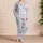 Coastal Shells and Plumeria Powder Blue Stripes for Beach Getaways Women's Lounge Set Satin Pajamas Set - 4