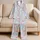 Coastal Shells and Plumeria Powder Blue Stripes for Beach Getaways Women's Lounge Set Satin Pajamas Set - 5
