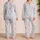 Coastal Shells and Plumeria Powder Blue Stripes for Beach Getaways Women's Lounge Set Satin Pajamas Set - 2