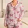 Pink Raspberry Ribbon Bows and Ivory Stripes for Cozy Summer Lounging, Women’s Gift Satin Pajamas Set - 1
