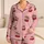 Red Cherry Sprigs on Pink White Stripes for Cozy Autumn Home Lounging Women Gift Satin Pajamas Set - 1