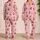 Red Cherry Sprigs on Pink White Stripes for Cozy Autumn Home Lounging Women Gift Satin Pajamas Set - 2