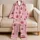Red Cherry Sprigs on Pink White Stripes for Cozy Autumn Home Lounging Women Gift Satin Pajamas Set - 5