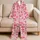 Coral Lipstick Kiss Motifs for Cozy Bedtime Relaxation, Romantic At-Home Gift Giving Satin Pajamas Set - 5