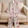 Coral Lily Floral Botanical Motif Home Lounge Set For Women, Long Sleeve Button-Up Satin Pajamas Set - 5
