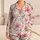 Coral Lily Floral Botanical Motif Home Lounge Set For Women, Long Sleeve Button-Up Satin Pajamas Set - 1