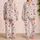 Coral Lily Floral Botanical Motif Home Lounge Set For Women, Long Sleeve Button-Up Satin Pajamas Set - 2