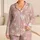 Dusty Blush Pink White Heart Motif Cozy Romantic Home Lounge Holiday Gift for Women Satin Pajamas Set - 1