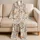 Peach Floral Botanical Blossoms for Cozy Heritage Loungewear, Women's Gift Ideas Satin Pajamas Set - 5