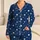 Navy Blue Ivory Polka Dot Lapel Top And Shorts For Cozy Evenings And Weekend Lounging Satin Pajamas Set - 1