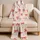Coral Bow Hearts Ivory Stripe Romantic Gifting And Cozy Weekend Evenings For Women Satin Pajamas Set - 5