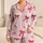 Pink Ribbon Bow Stripes For Spring Summer Women's Soft Cozy Bedtime Lounge Lifestyle Satin Pajamas Set - 1