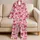 Blush Pink Ribbon Bow Stripes for Spring Summer Lounging and Relaxed Home Style Women Satin Pajamas Set - 5