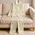 Golden Ribbon Bows Vertical Stripes Cozy Bedtime Lounge Gift Set For Women Everyday Wear Satin Pajamas Set - 5