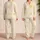 Golden Ribbon Bows Vertical Stripes Cozy Bedtime Lounge Gift Set For Women Everyday Wear Satin Pajamas Set - 2