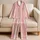 Blush Pink Ivory Vertical Stripes Cozy Bedtime Gift For Women In A Boutique Home Satin Pajamas Set - 5