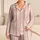 Blush Ivory Vertical Stripes for Cozy Autumn Evenings and Relaxed Home Lounging for Women Satin Pajamas Set - 1