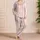 Blush Ivory Vertical Stripes for Cozy Autumn Evenings and Relaxed Home Lounging for Women Satin Pajamas Set - 4