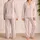 Blush Ivory Vertical Stripes for Cozy Autumn Evenings and Relaxed Home Lounging for Women Satin Pajamas Set - 2