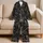 Monochrome Leopard Panther Bow Lounge Gift for Women, Vintage Cat Lover Homewear Satin Pajamas Set - 5
