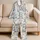 Blue Botanical Toile Floral Garden Motif for Cozy Spring Summer Lounging Gift Ideas Satin Pajamas Set - 5
