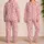Pink Leopard Rosettes for Cozy Weekend Lounging, Women's Two-Piece Long Sleeve Lounge Set Satin Pajamas Set - 2