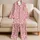 Pink Leopard Rosettes for Cozy Weekend Lounging, Women's Two-Piece Long Sleeve Lounge Set Satin Pajamas Set - 5