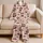 Burgundy Cherry Sprigs on Blush Pinstripes for Cozy Bedtime Lounging and Relaxing Satin Pajamas Set - 5
