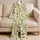 Olive Green Heart Motif Cream Botanical Style Cozy Loungewear Gift For Women And Teens Satin Pajamas Set - 5